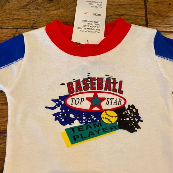 12M NWT Adorable Vintage 90's Baseball 2 Piece Short Outfit - Picture 3 of 5